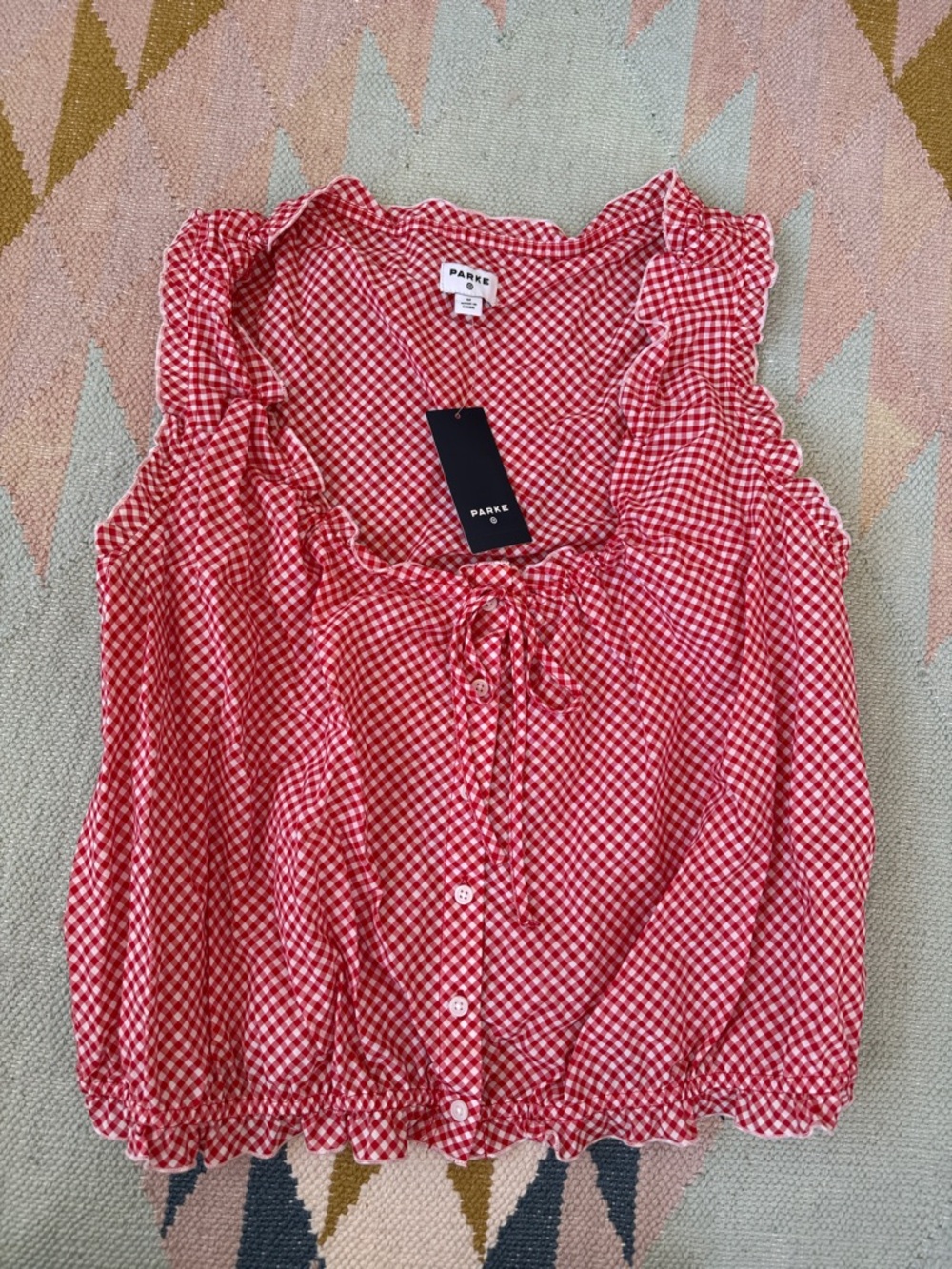 PARKE X Target Red Gingham Ruffle Tie-Front Blouse
